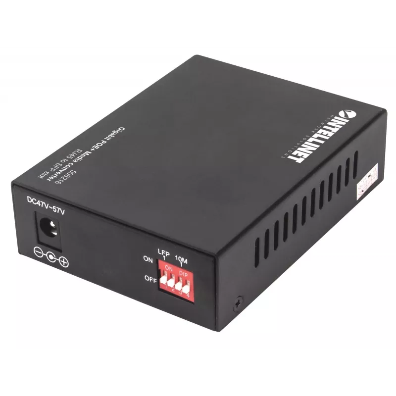 Intellinet conversor de mídia Gigabit PoE+, 1 porta 1000Base-T RJ45 para 1 porta SFP, injetor PoE+