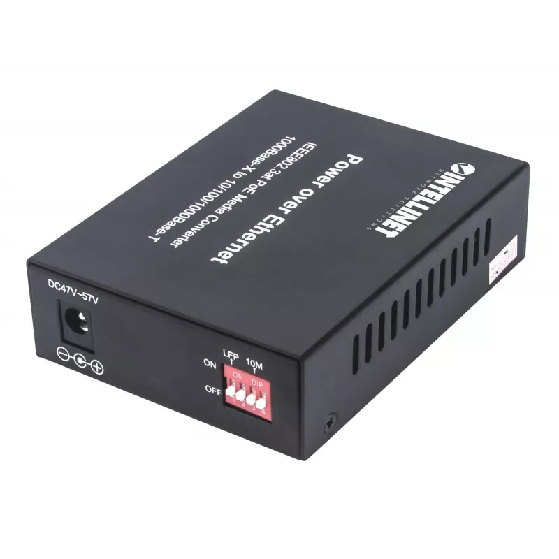 Intellinet conversor de mídia Gigabit PoE+, 1 porta 1000Base-T RJ45 para 1 porta SFP, injetor PoE+