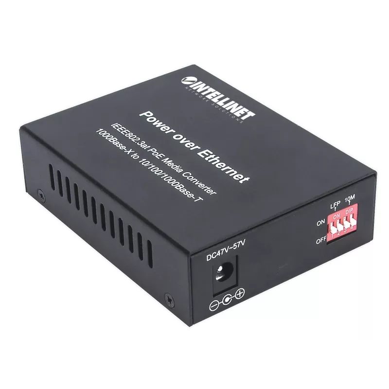 Intellinet conversor de mídia Gigabit PoE+, 1 porta 1000Base-T RJ45 para 1 porta SFP, injetor PoE+