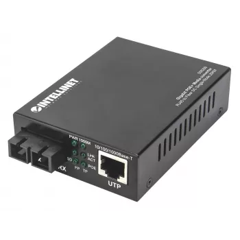 Intellinet conversor de mídia Gigabit PoE+, porta 1000Base-T RJ45 para 1000Base-LX (SC) monomodo, 20 km, injetor PoE+