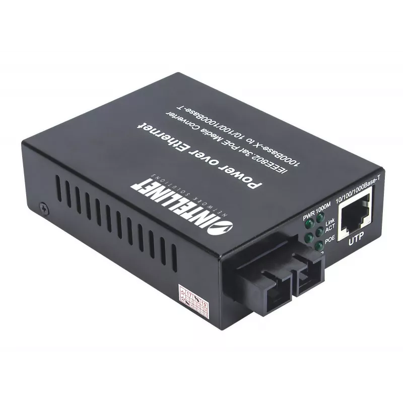 Intellinet 508209 conversor de meios Gigabit PoE+, de 1000Base-T RJ45 para 1000Base-LX SC monomodo, 20 km, 1310 nm, até 30 W