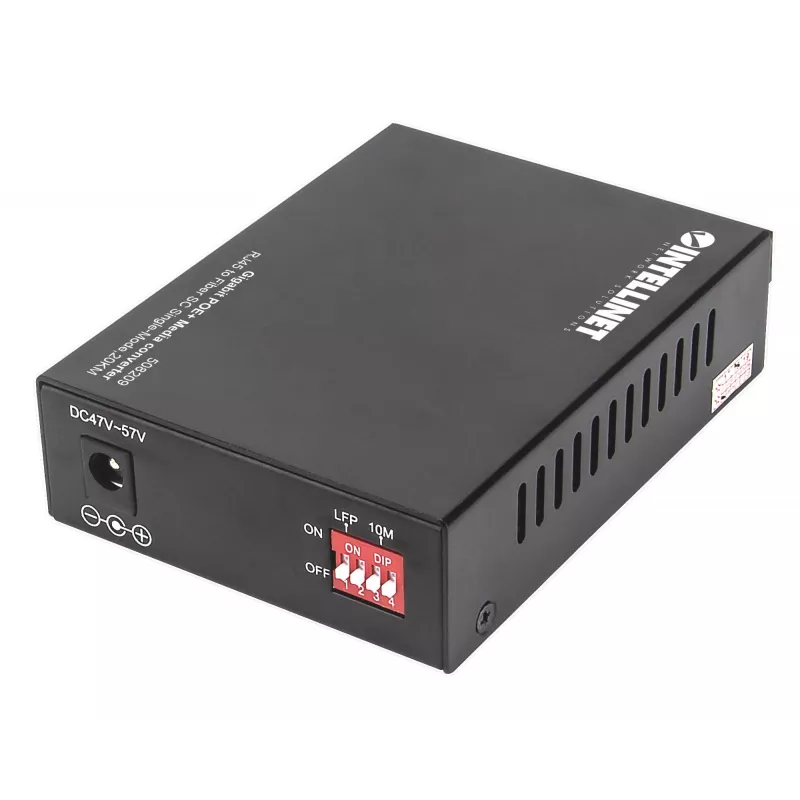 Intellinet 508209 conversor de meios Gigabit PoE+, de 1000Base-T RJ45 para 1000Base-LX SC monomodo, 20 km, 1310 nm, até 30 W