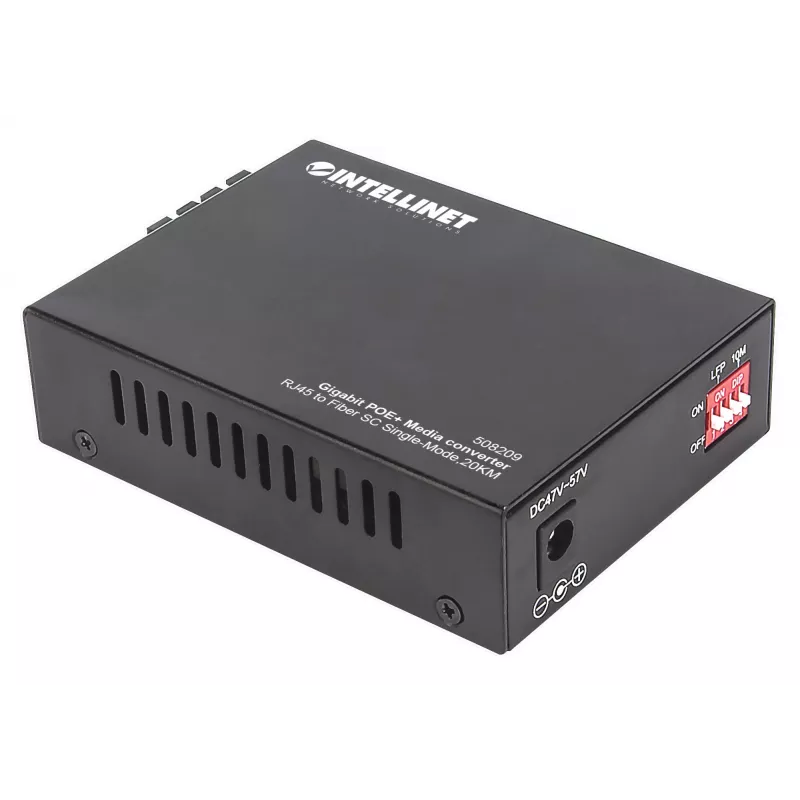 Intellinet 508209 conversor de meios Gigabit PoE+, de 1000Base-T RJ45 para 1000Base-LX SC monomodo, 20 km, 1310 nm, até 30 W