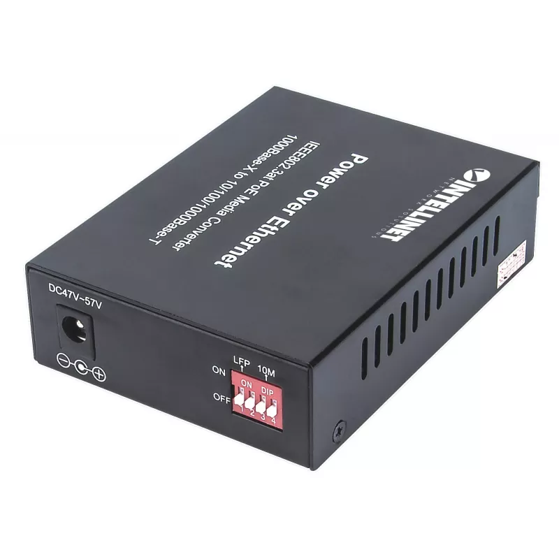 Intellinet 508209 conversor de meios Gigabit PoE+, de 1000Base-T RJ45 para 1000Base-LX SC monomodo, 20 km, 1310 nm, até 30 W