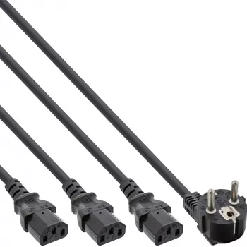 InLine cabo de alimentação em Y 1x CEE 7/7 / 3x ficha IEC C13 de 3 polos, preto, 3m