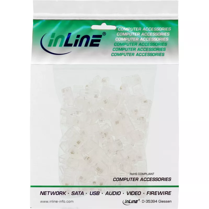 InLine ficha modular 8P4C RJ45 para cravar em cabo plano ISDN 100 unidades