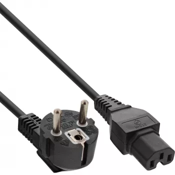 InLine cabo de alimentação, CEE7/7 angular para C15 reto, 3 x 1mm², preto, 1m
