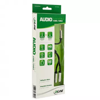 Cabo de áudio InLine fino em Y 3,5 mm ficha / 2x conector fêmea 0,15 m