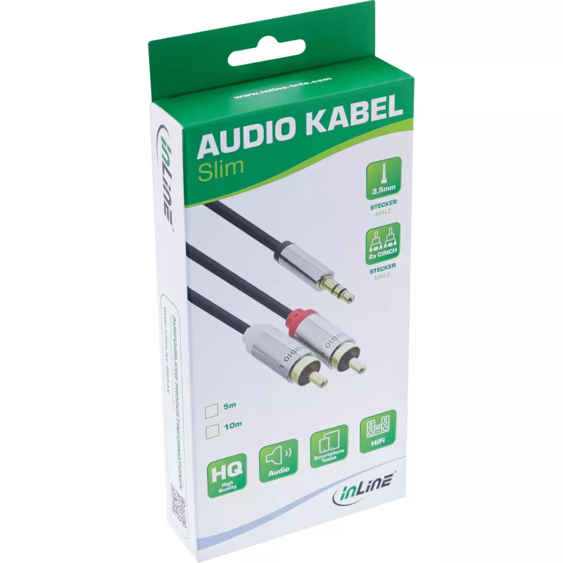 Cabo de áudio 3,5 mm ficha / 2x ficha RCA 5 m InLine 99245