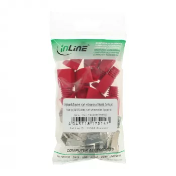 Ficha de crimpagem InLine RJ45 8P8C blindada com guia de inserção e proteção anti-dobra, vermelho