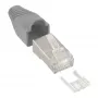 Ficha de crimpagem InLine RJ45 8P8C blindada com guia de inserção e proteção anti-dobra, cinzento