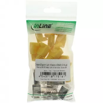Ficha de crimpagem InLine RJ45 8P8C blindada com guia de inserção e proteção anti-dobra, amarelo