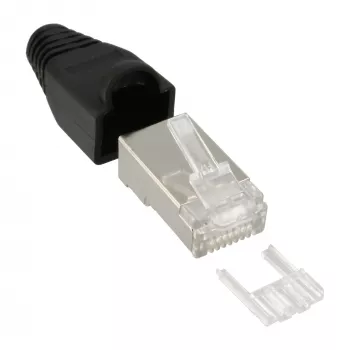Ficha de crimpagem InLine RJ45 8P8C blindada com guia de inserção e proteção anti-dobra 100 unid.
