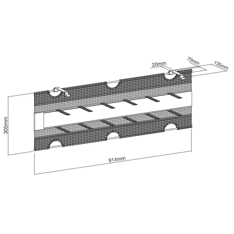 Rede de arrumação InLine para montagem sob a secretária com fitas de velcro, preto, largura máxima do dispositivo 30 cm, 310×910×15 mm