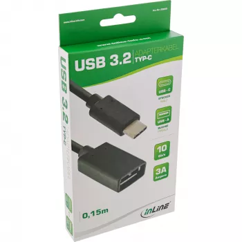 Cabo adaptador InLine USB 3.2 Gen.1x2, USB-C macho / A fêmea, preto, 0,15 m