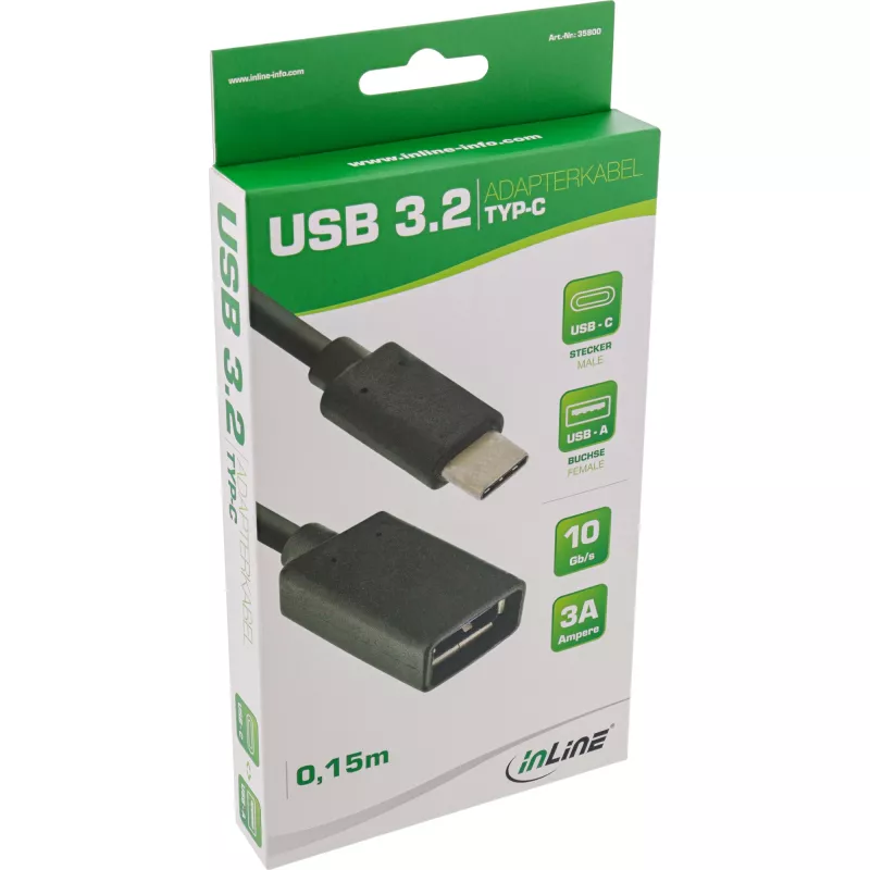 Cabo adaptador InLine USB 3.2 Gen.1x2, USB-C macho / A fêmea, preto, 0,15 m