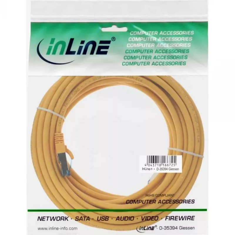 Cabo de rede InLine S/FTP PiMF Cat.6A sem halogéneos 500 MHz amarelo 7,5 m