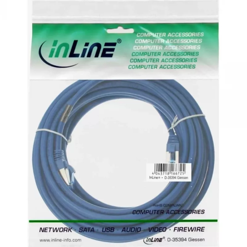 Cabo de rede InLine S/FTP PiMF Cat.6A sem halogéneos 500 MHz azul 7,5 m