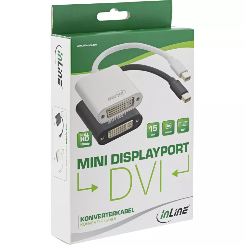 Adaptador InLine Mini DisplayPort macho / DVI-D 24+1 fêmea alumínio preto, 0,15 m