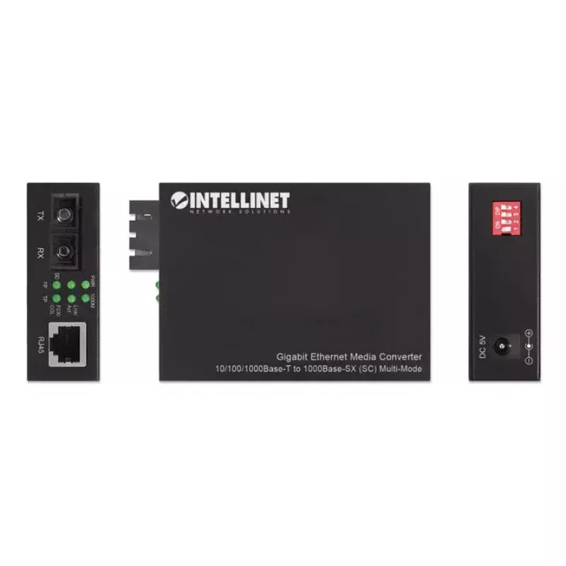 Intellinet 508544 conversor de meios Gigabit Ethernet, de 10/100/1000Base-T RJ45 para 1000Base-SX SC multimodo, 550 m, 850 nm, autonegociação
