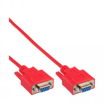 Cabo null modem InLine DB9 fêmea / fêmea, moldado, vermelho, 3 m