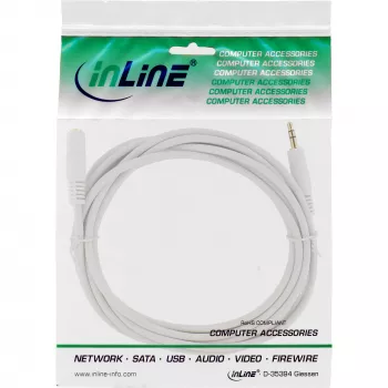 Cabo de áudio InLine, jack 3,5 mm macho/fêmea, estéreo, branco/dourado 10 m