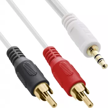 Cabo de áudio InLine 2x RCA macho / jack 3,5mm macho estéreo branco/dourado 5m