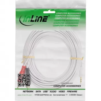 Cabo de áudio InLine 2x RCA macho / jack 3,5mm macho estéreo branco/dourado 5m
