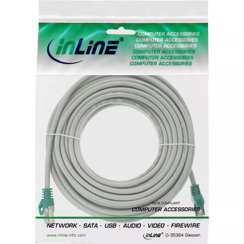 Cabo de rede crossover InLine PC para PC F/UTP Cat.5e cinzento 10m