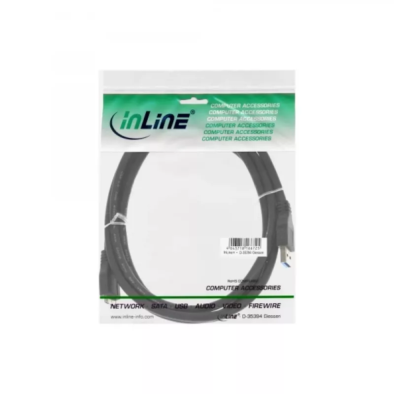 Cabo USB 3.2 Gen.1 InLine, Type-A macho / Micro-B macho, preto, 3 m