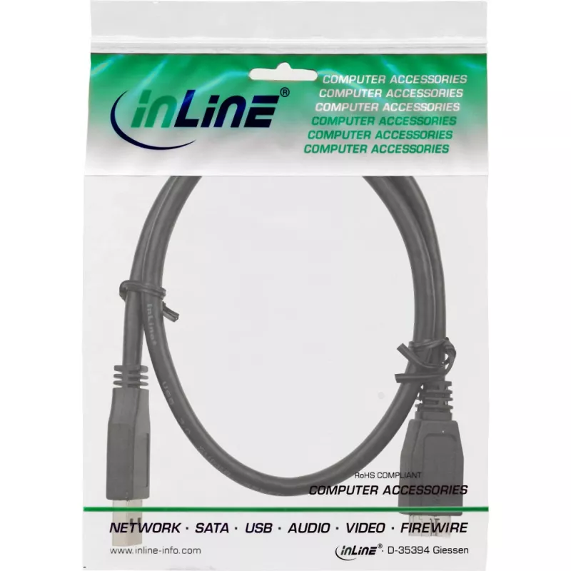 Cabo USB 3.2 Gen.1 InLine Type-A macho / Micro-B macho, preto, 0,5 m