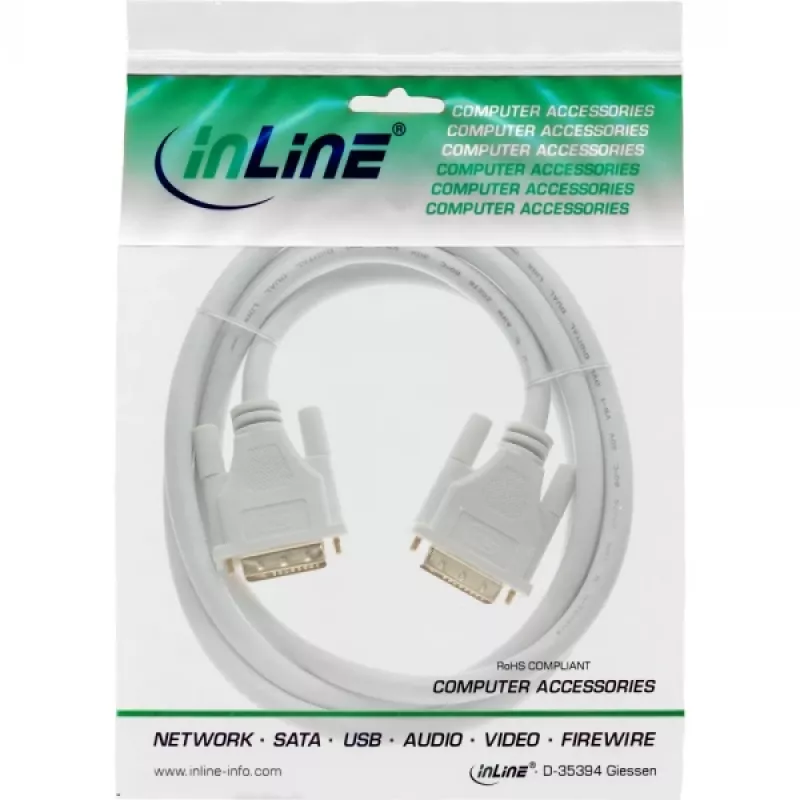 Cabo InLine DVI-D 24+1 macho/macho DVI Dual Link branco/dourado 3 m