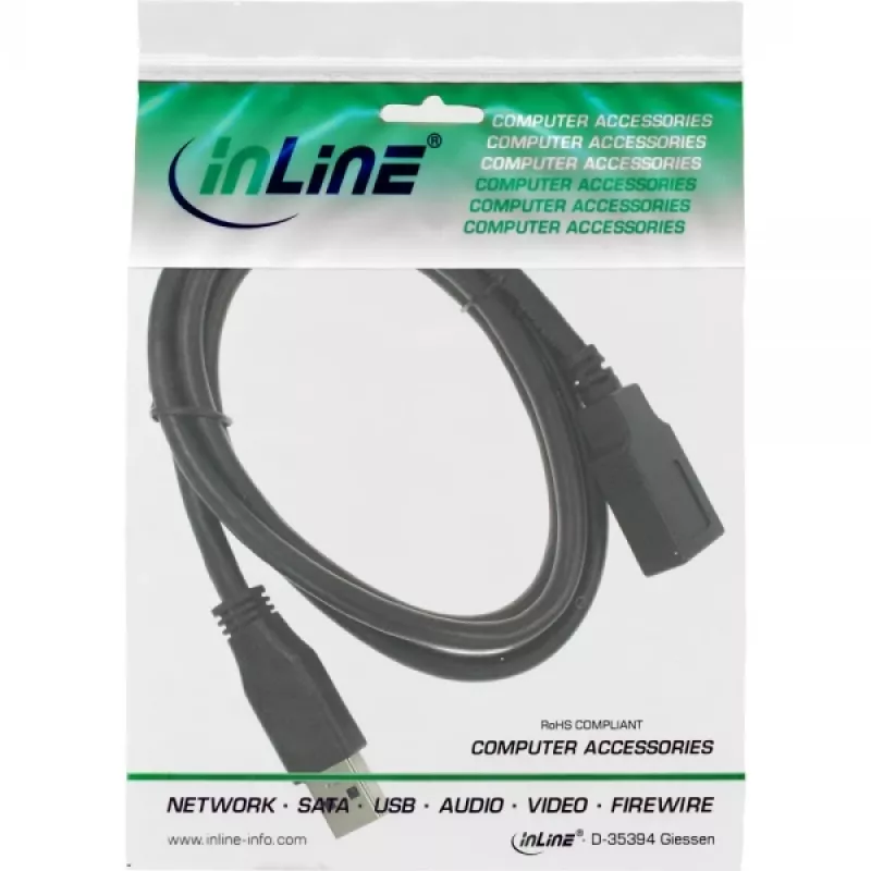 InLine USB 3.2 Gen.1 Cabo de extensão, USB-A macho / fêmea, preto, 1,5 m (35615)
