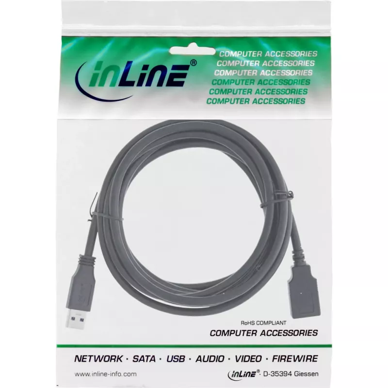 Cabo InLine USB 3.2 Gen.1 Type-A macho / Type-A fêmea, preto, 0,5 m