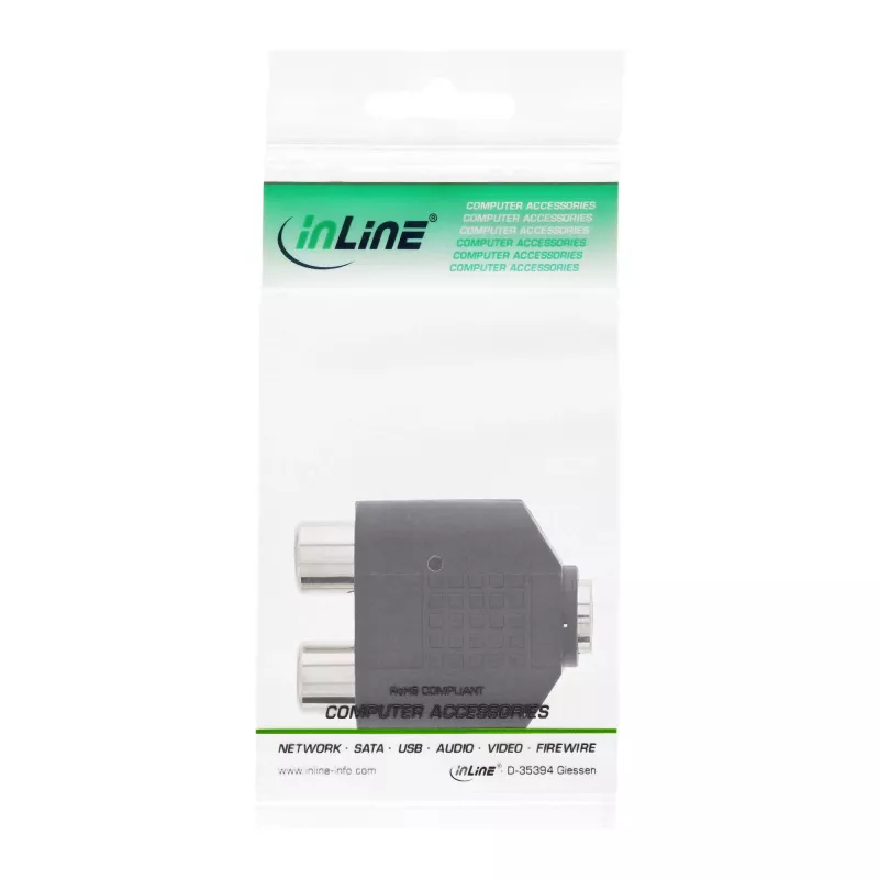 Adaptador de áudio conector fêmea 3,5 mm, fêmea estéreo / 2x RCA, fêmea InLine 99346