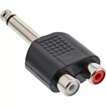 Adaptador de áudio InLine ficha jack 6,3 mm mono / 2x conector fêmea RCA