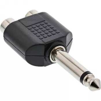 Adaptador de áudio InLine ficha jack 6,3 mm mono / 2x conector fêmea RCA
