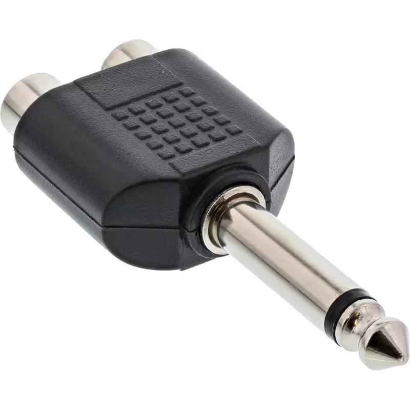 Adaptador de áudio InLine ficha jack 6,3 mm mono / 2x conector fêmea RCA