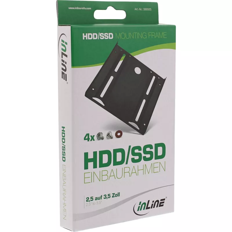Suporte de montagem InLine para HDD/SSD, 2,5 polegadas para 3,5 polegadas, com parafusos, preto