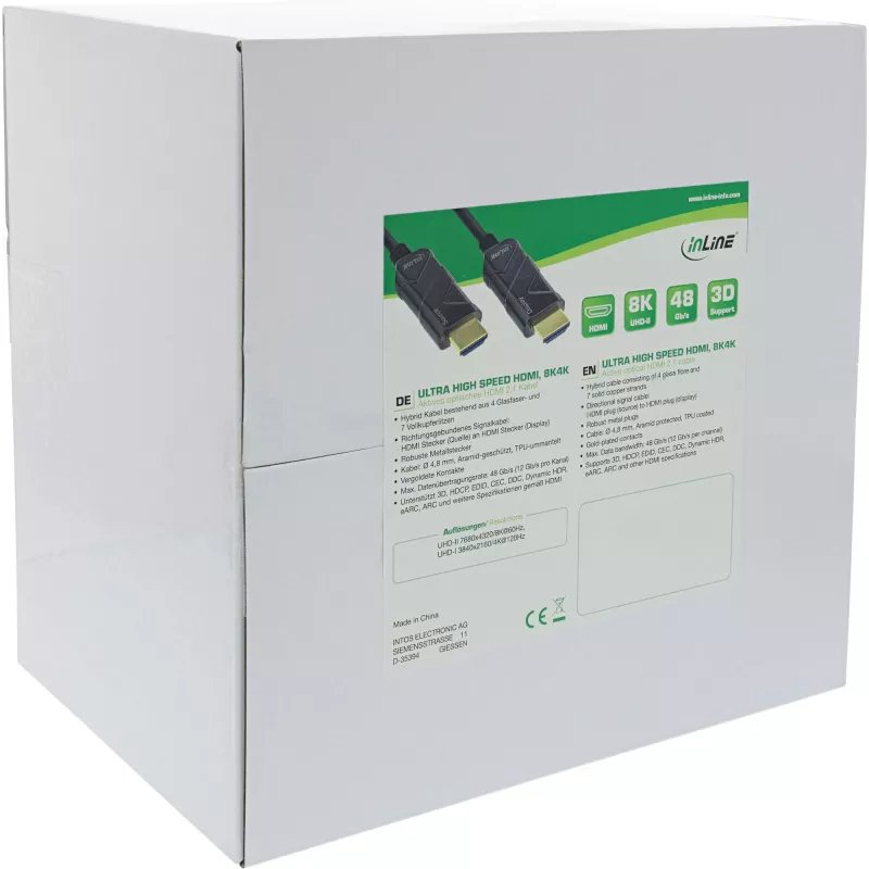 Cabo InLine HDMI AOC, cabo HDMI Ultra High Speed, 8K4K, preto, 80 m