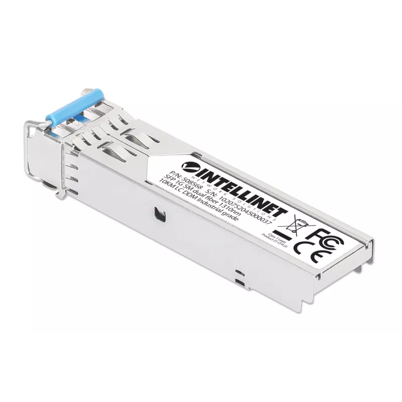 Módulo transceptor ótico SFP Gigabit Fiber Industrial Intellinet 1000Base-LX monomodo 10 km prateado