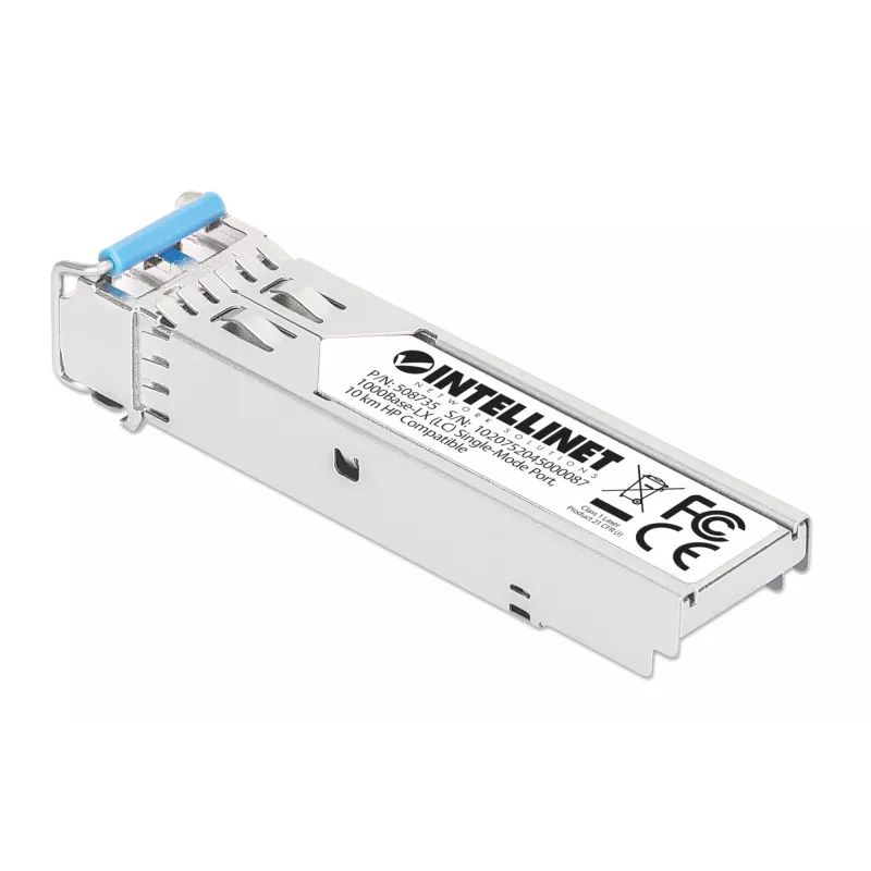 Intellinet 508735 módulo transcetor SFP Gigabit de fibra ótica 1000Base-LX, LC Duplex Single-Mode, 10 km, 1310 nm, compatível com HPE J4859A