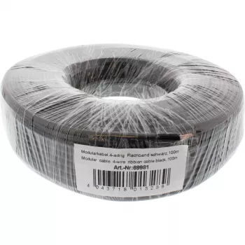 Cabo modular InLine cabo plano de 4 fios preto rolo de 100 m