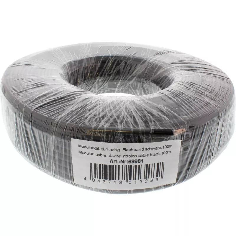 Cabo modular InLine cabo plano de 4 fios preto rolo de 100 m