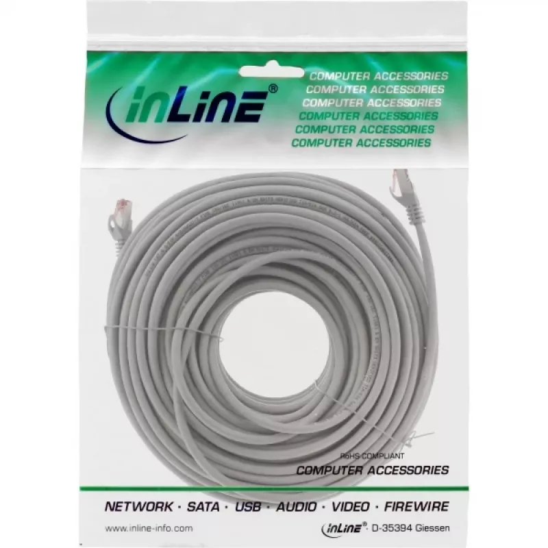 Cabo de rede InLine S/FTP PiMF Cat.6 250MHz cobre isento de halogéneos cinzento 50m