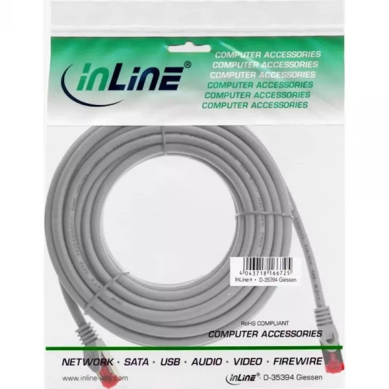 Cabo de rede InLine S/FTP PiMF Cat.6 250MHz cobre isento de halogéneos cinzento 7,5m