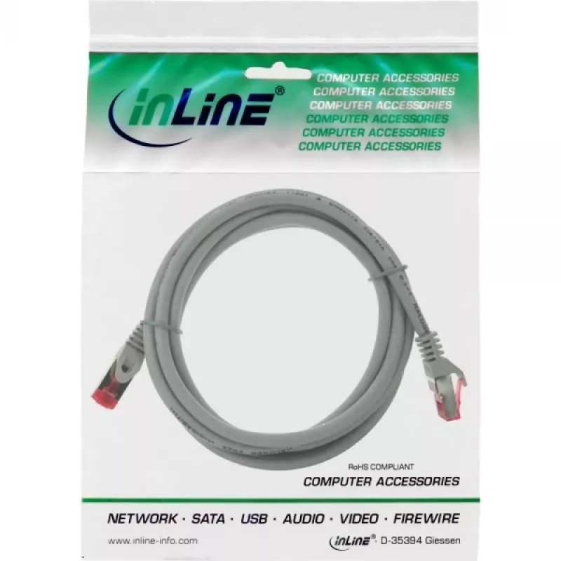 Cabo de rede InLine S/FTP PiMF Cat.6 250MHz cobre isento de halogéneos cinzento 2m
