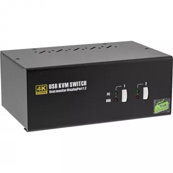 Comutador KVM de secretária InLine, 2 portas, monitor duplo DisplayPort 1.2, 4K, USB 2.0