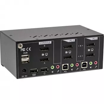 Comutador KVM de secretária InLine, 2 portas, monitor duplo DisplayPort 1.2, 4K, USB 2.0