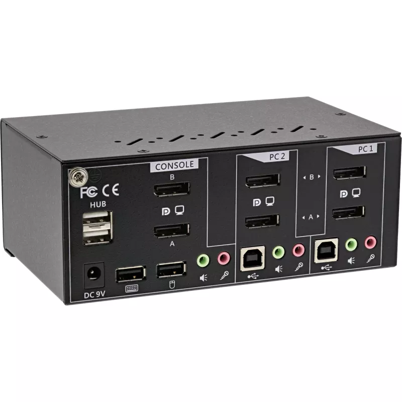 Comutador KVM de secretária InLine, 2 portas, monitor duplo DisplayPort 1.2, 4K, USB 2.0